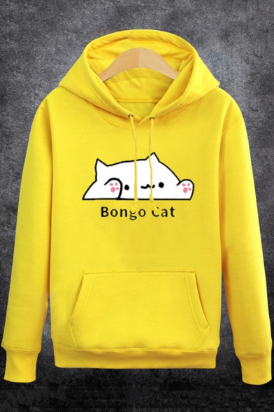 Unisex Fashion Letter BONGO CAT Printed Long Sleeve Casual Sports Hoodie