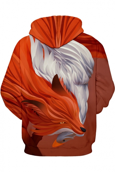 3D Fox Printed Unisex Long Sleeve Leisure Red Hoodie