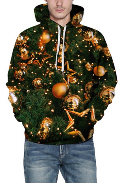Chic 3D Christmas Bling Ball Printed Long Sleeve Green Unisex Sports Hoodie