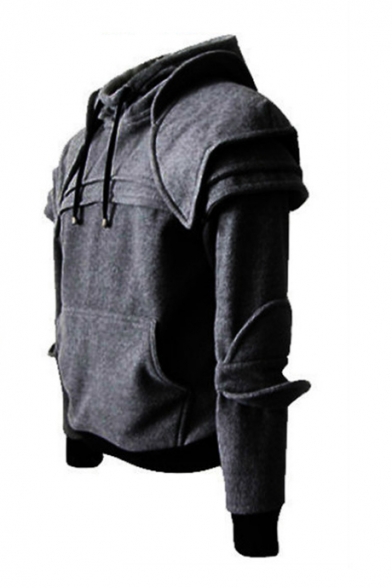 men's hoodie retro elbows drawstring