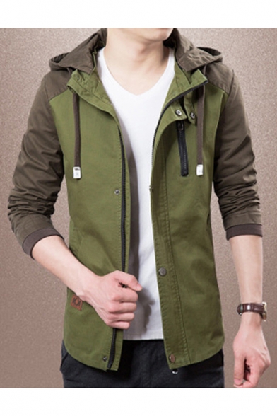 Men's Trendy Colorblock Long Sleeve Hooded Zip Up Slim Fitted Jacket