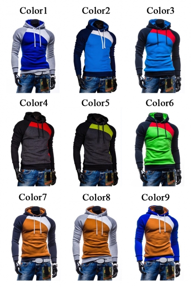 Men's Winter New Fashion Long Sleeve Colorblock Slim Fitted Hoodie