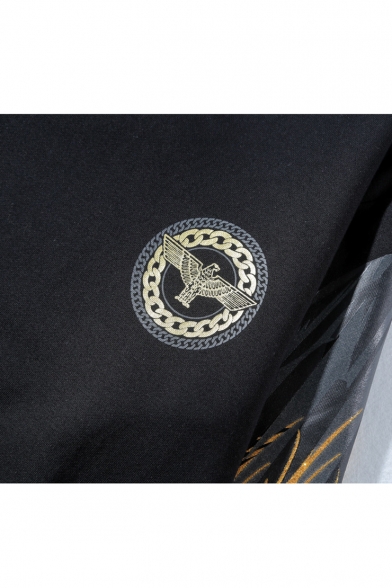 Men's Winter Round Neck Long Sleeve Fashion Eagle Logo Patched Black Sweatshirt