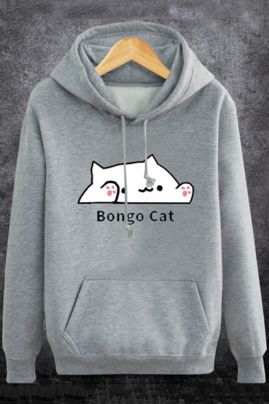Unisex Fashion Letter BONGO CAT Printed Long Sleeve Casual Sports Hoodie