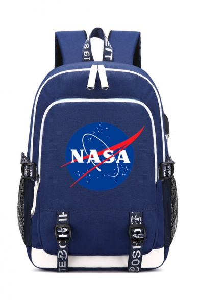 44*30*15cm Letter NASA Printed Casual Zipper Backpack School Bag with USB Charging for Juniors