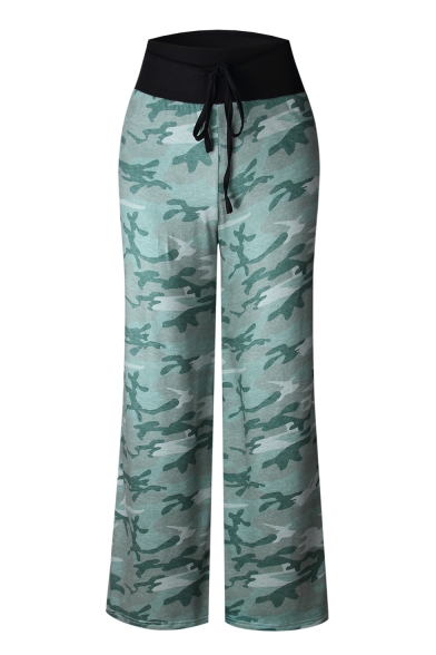 Fashion Camouflage Printed Tied Waist Casual Loose Leisure Wide Legs Pants