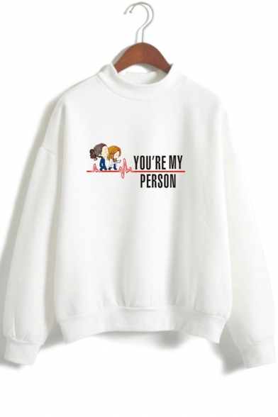 Letter YOU'RE MY PERSON Printed Long Sleeve Mock Neck Loose Sweatshirt for Couple