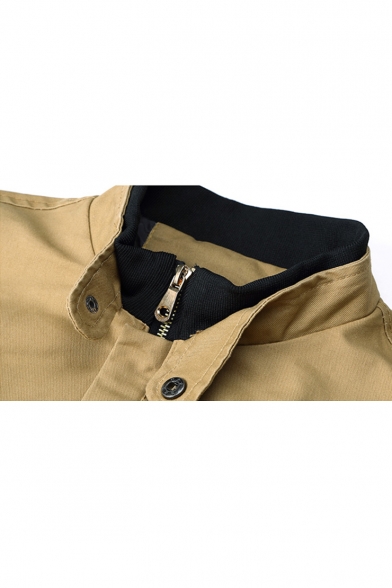 Men's Autumn New Fashion Rib Cuff Long Sleeve Stand Collar Zip Up Jacket