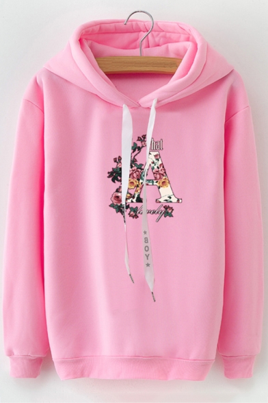 New Fashion Letter A Floral Printed Long Sleeve Loose Leisure Hoodie