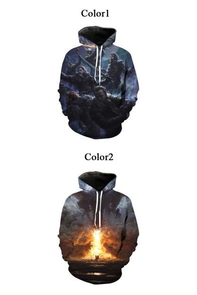 3D Long Sleeve Character Printed Drawstring Hoodie for Couple