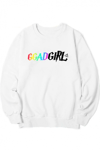 

GGAD GIRL Printed Long Sleeve Round Neck Leisure Casual Sweatshirt, Black;white