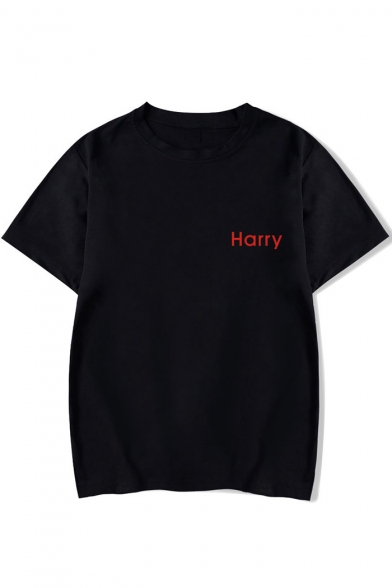 HARRY Letter Print Crewneck Short Sleeve Loose Tee for Couple
