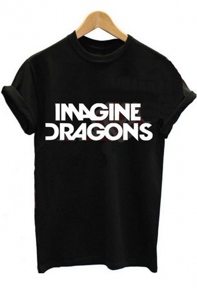 New Arrival Short Sleeve Round Neck Letter IMAGINE DRAGONS Printed Top for Girls
