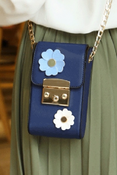 Stylish Floral Embellished PU Chain Crossbody Bag Buckle Mini Coin Purse