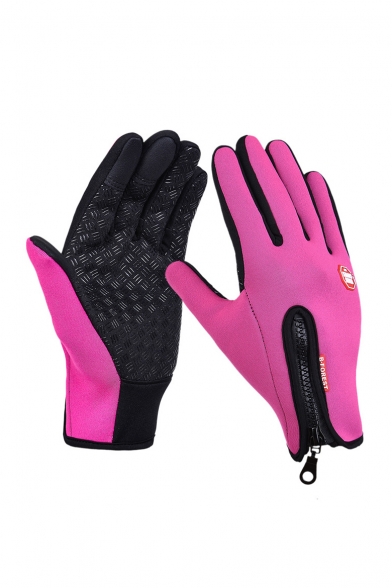 Unisex  Zip Embellished Outdoor Logo Patched Touchscreen Warm Windproof Gloves