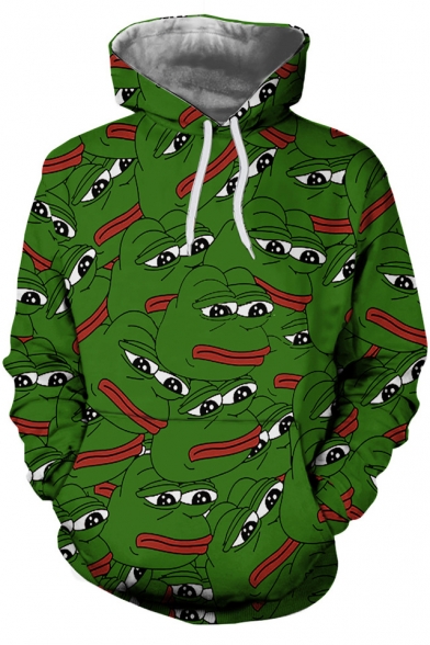 3D All Over Pepe the Frog Printed Long Sleeve Green Sports Unisex Hoodie