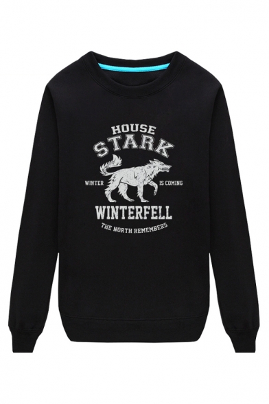 Black Long Sleeve Letter HOUSE STARK Printed Unisex Loose Sweatshirt