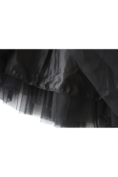 Fancy Elastic High Waist Solid Maxi A-Line Pleated Mesh-Gauze Skirt