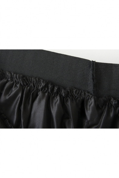 Fancy Elastic High Waist Solid Maxi A-Line Pleated Mesh-Gauze Skirt