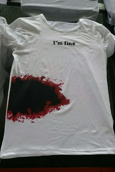 Funny Letter Blood Printed Short Sleeve Round Neck White Tee