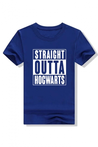 Hip Hop Style Short Sleeve Crewneck Letter STRAIGHT OUTTA HOGWARTS Printed Leisure Tee for Couple