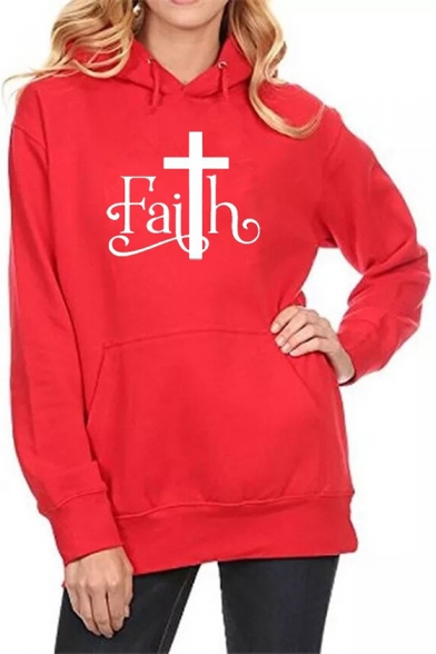 Hot Popular Letter FAITH Pattern Long Sleeve Casual Loose Hoodie