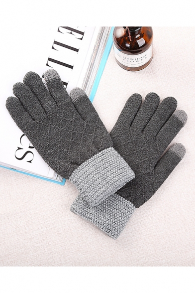 Men Winter New Trendy Colorblock Touch Screen Geometric Jacquard Gloves