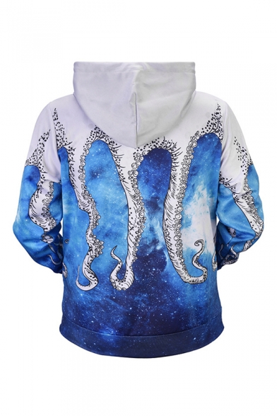 New Trendy 3D Pattern Long Sleeve Relaxed Casual Blue Hoodie