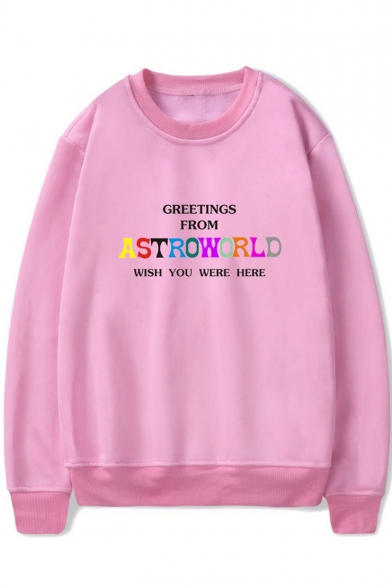 New Trendy Colorful Letter ASTROWORLD WISH YOU WERE HERE Printed Round Neck Pullover Sweatshirt