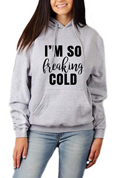 Relaxed Long Sleeve Letter I'M SO COLD Printed Cozy Hoodie