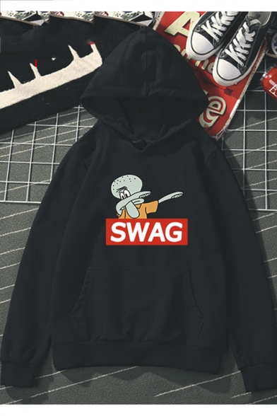 Squidward Letter SWAG Printed Sports Long Sleeve Cozy Hoodie for Juniors