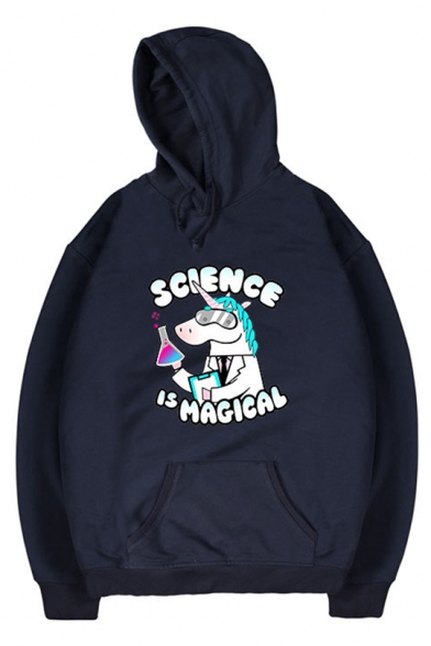 Stylish Unicorn Letter SCIENCE IS MAGICAL Printed Long Sleeve Hoodie