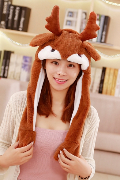 Tik Tok Cute Reindeer Moving Ear Brown Hat Cap