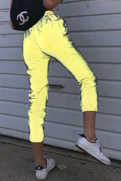 Women's Hip Hop Style Elastic Waist Luminous Gray Sports Track Pants