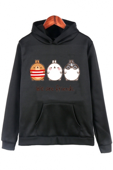 Cartoon Letter Pattern Dropped Shoulder Loose Hoodie with Large Pocket