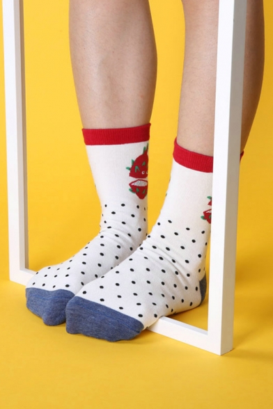 Colorblock Polka Dot Printed Knee-High Unisex Cotton Socks