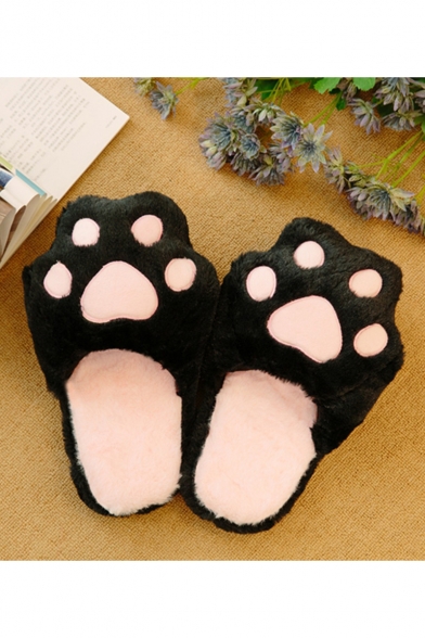 Faux Fur Cartoon Cat Claw Design Anti-Slip Winter Cotton Slippers