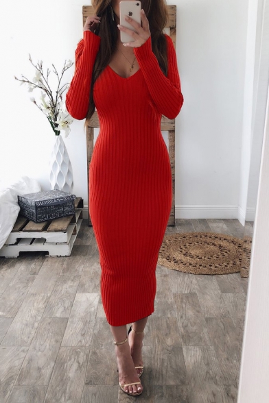 sexy long sleeve red dress