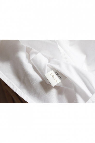 Lovely Ruffle Trimmed Peter-Pan Collar Bow-Tied Neck Cat Claw Embroidered Long Sleeve Button Down White Shirt