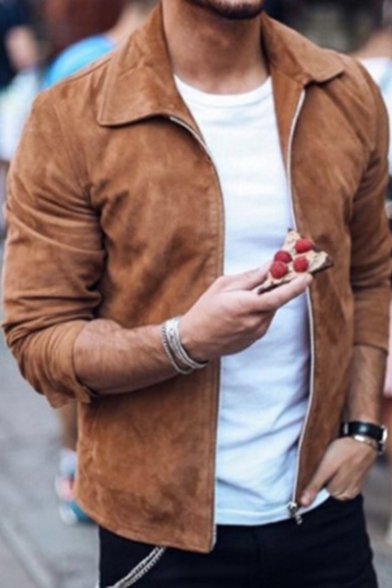 Honey GD Mens Faux?Suede Fashion Simple Long Sleeve Coat Jacket