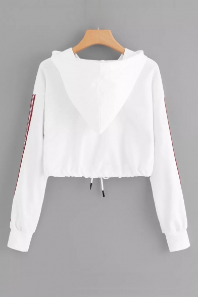 New Stylish Striped Colorblock Long Sleeve Loose Cropped White Hoodie