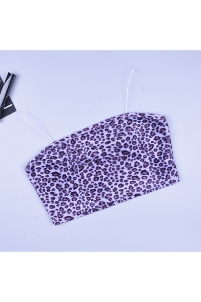 Purple Leopard Print Spaghetti Straps Cropped Cami Top