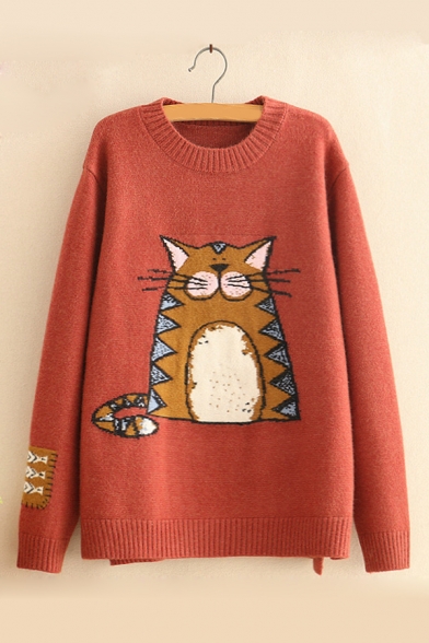 Round Neck Long Sleeve Cartoon Totora Pattern Loose Fitted Sweater