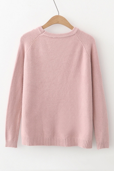 Simple Long Sleeve Round Neck Plain Fitted Leisure Sweater