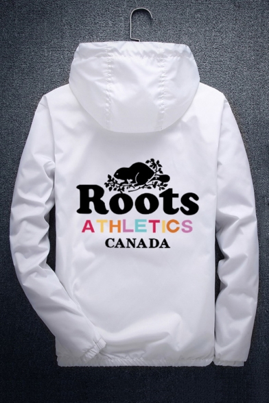 Spring's New Arrival Long Sleeve Letter ROOTS Printed Zipper Hooded Coat
