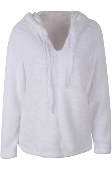Unique Long Sleeve V Neck Plain Fleece Pullover Sweatshirt