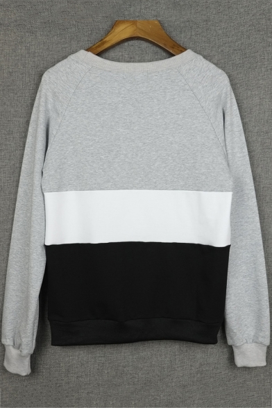 Autumn's New Trendy Long Sleeve Round Neck Colorblock Gray Sweatshirt