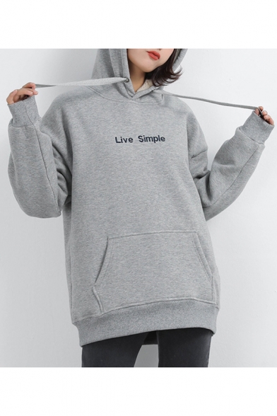 Cozy Plush Long Sleeve Letter LIVE SIMPLE Printed Tunics Oversize Hoodie