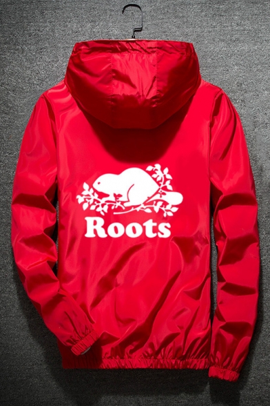 Long Sleeve Stylish Letter ROOTS Printed Hooded Zip-Up Coat for Men