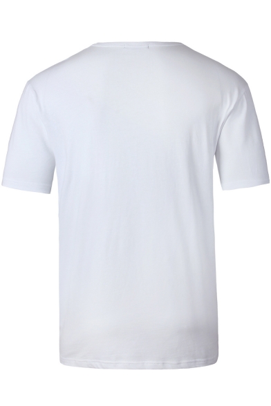 Men's White Round Neck Short Sleeve Fashion Printed Fitted Cotton T-Shirt
